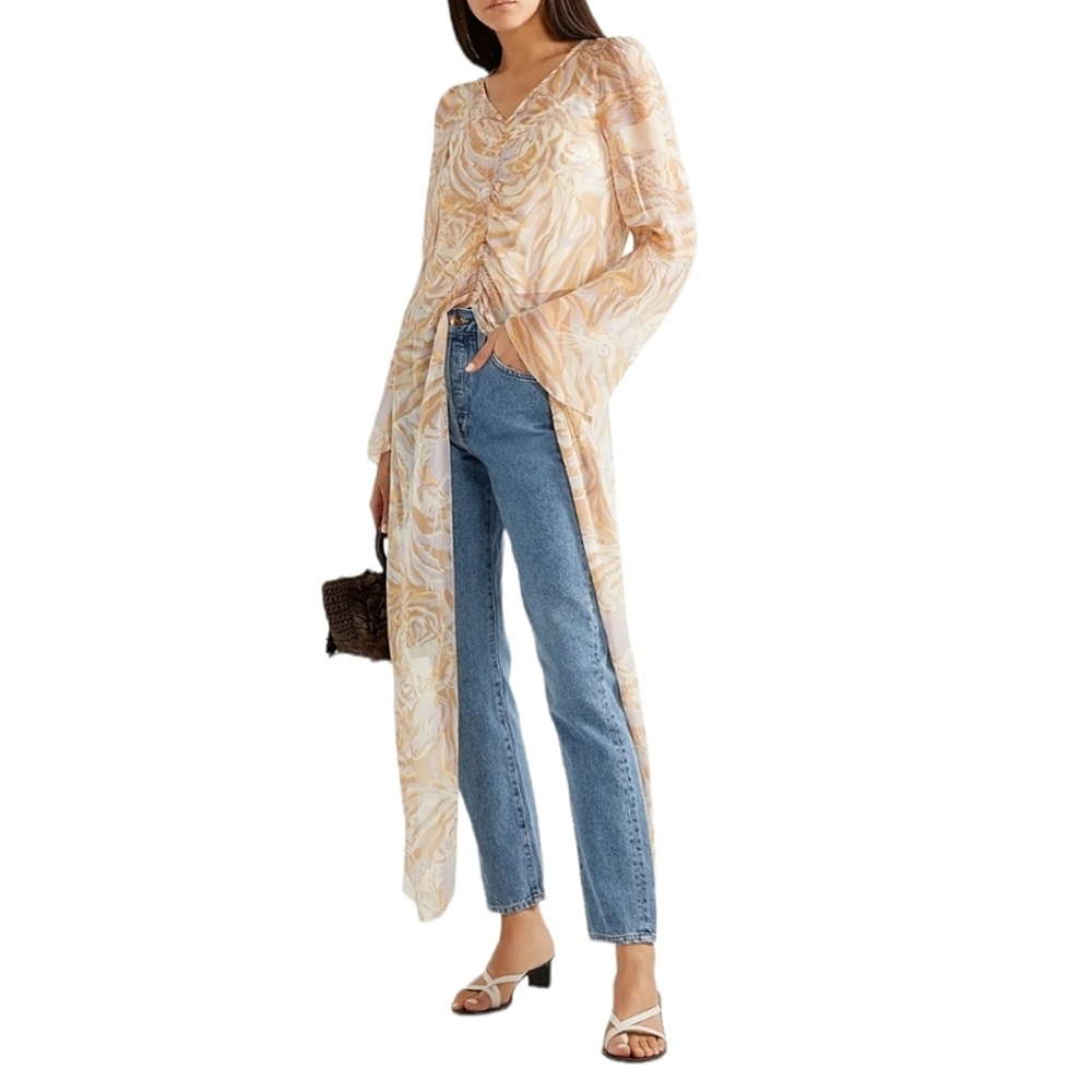 SEE BY CHLOE Tiger Colorful Print 100% Silk-Georgette Long Sleeve Top